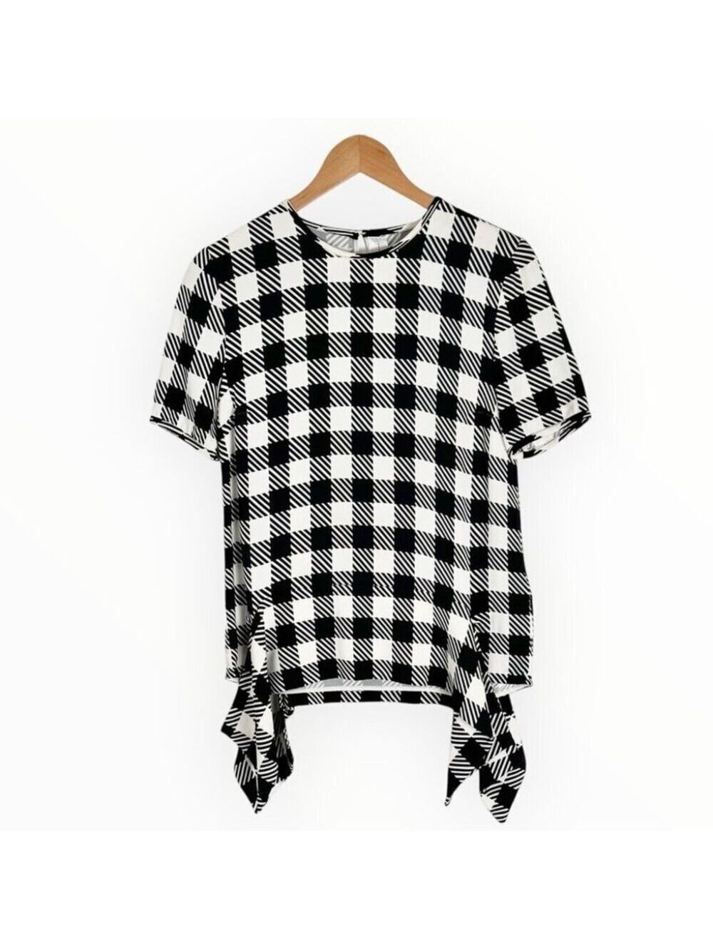 Victoria Victoria Beckham gingham checkered short sleeve blouse black and white